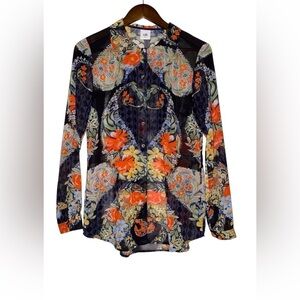 CAbi Amour Floral Print Blouse Women S Top Multicolor Semi Sheer Boho‎